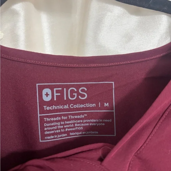 Figs Maroon V-Neck Tee with Pocket - Picture 3 of 4